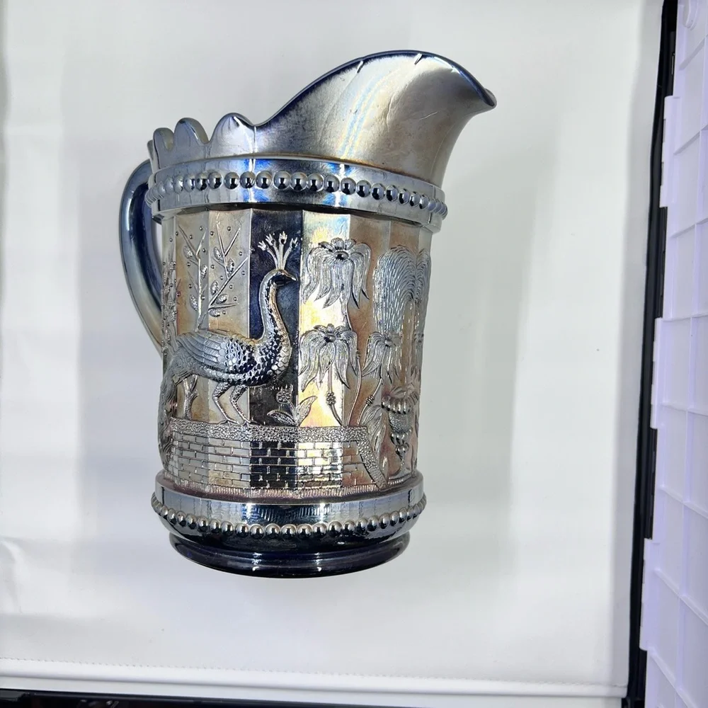 Antique Dugan Peacock at the Fountain carnival glass pitcher - Picture 9 of 13